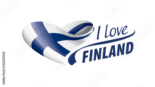 National flag of the Finland in the shape of a heart and the inscription I love Finland. Vector illustration