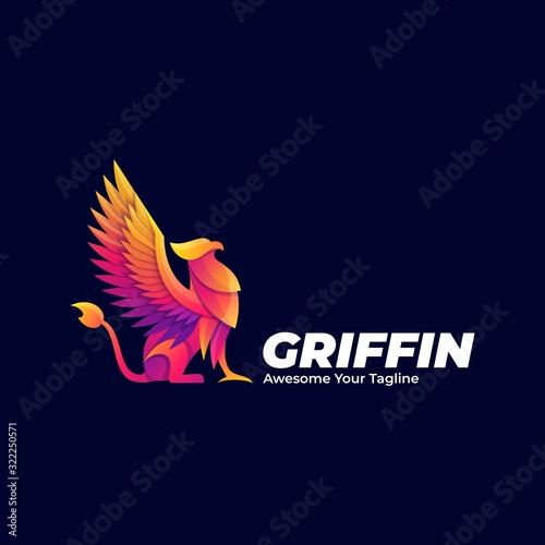 Vector Logo Illustration Griffin Mythology Pose Gradient Colorful