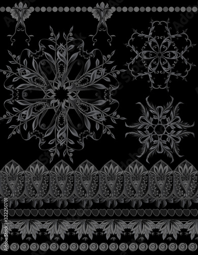 Seamless pattern, background with traditional paisley. Floral vector illustration in damask style. Vector illustration in black color..
