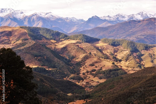 Sunrise mountains landscape in Cahecho, cantabria north of Spain photo 