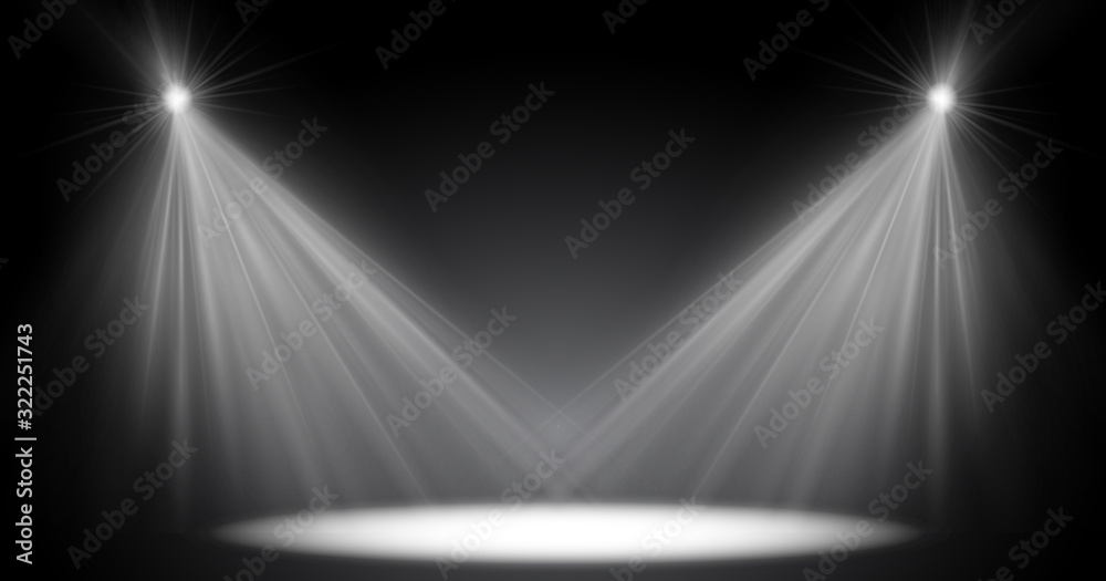 Scene illumination light, vector transparent flash light effect, sunlight  special lens. Bright gold flashes and lighting with spotlights. Spot  lighting of the stage. Stock Vector | Adobe Stock