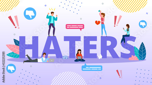 Haters Internet Trolling and Hate Speech. Cyberbullying and Bullying. Online Mockery. Smartphone Harassing People Using Phone for Flooding, Threatening and Intimidating. Aggression and Dislike