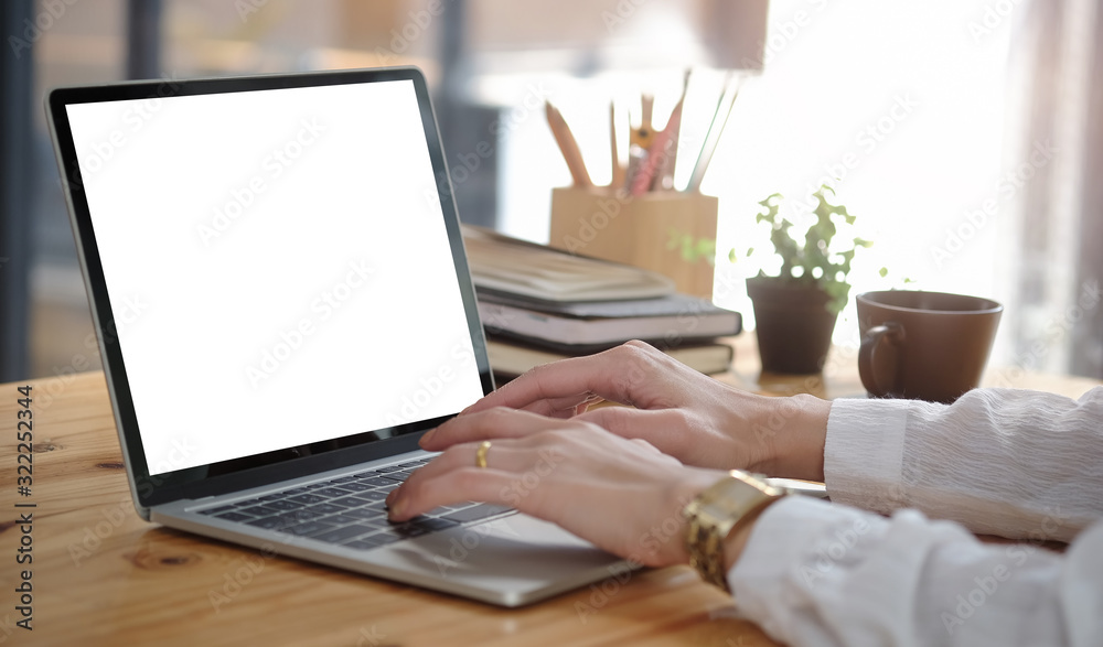 Mock up Copy Space Blank Screen Concept Business Working on Laptop. Mock up Copy Space Blank Screen Concept Business Working on Laptop.