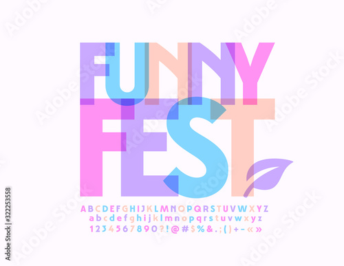 Vector colorful logo Funny Fest. Stylish Watercolor Font. Modern Alphabet Letters and Numbers.