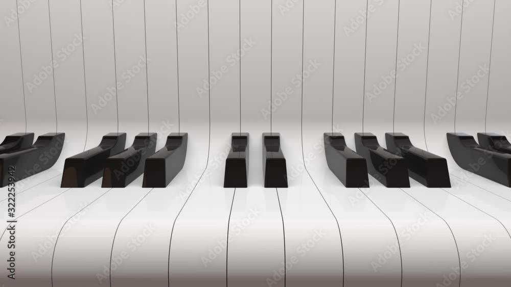 3D animation of piano keys rolling and sliding in and out. Loopable 3D animation rendering with alpha channel.