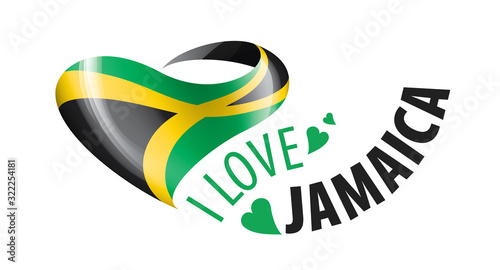 National flag of the Jamaica in the shape of a heart and the inscription I love Jamaica. Vector illustration