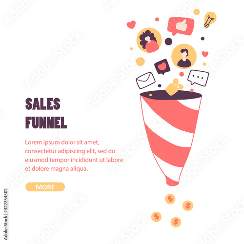 Sales funnel flat vector landing page template