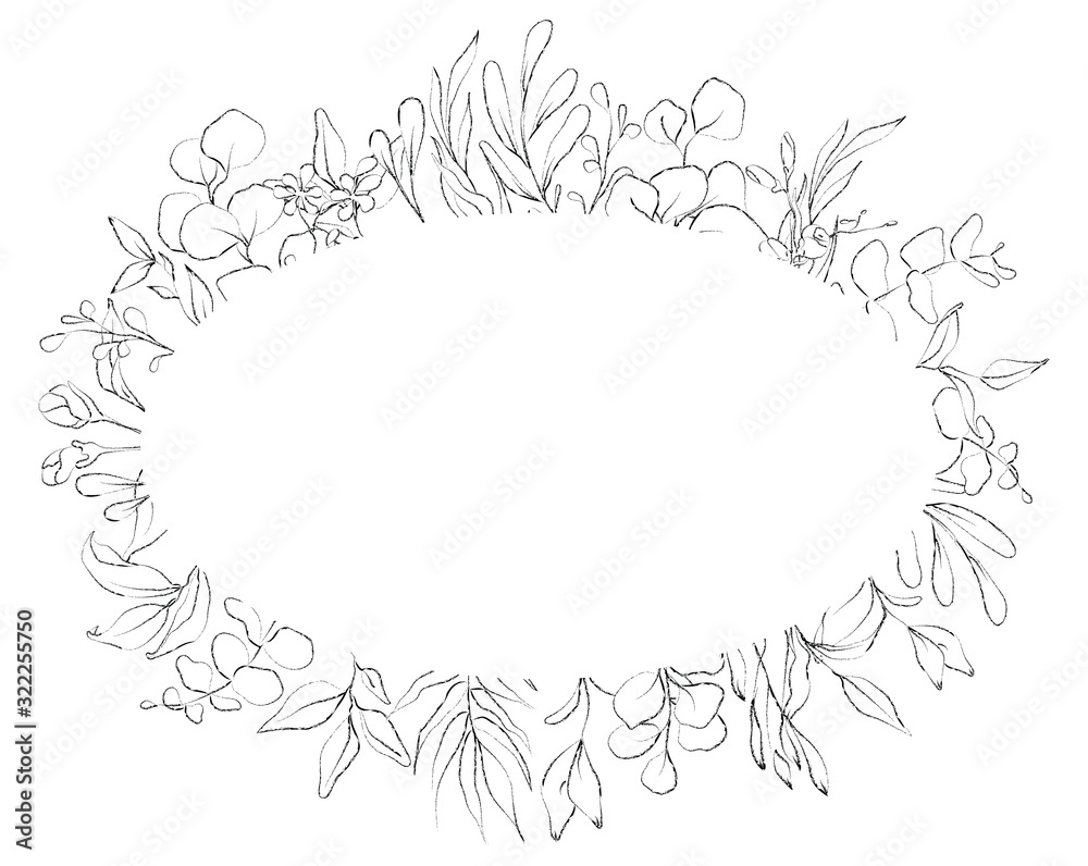Botanical sketched floral frame. Line art hand drawn plants. Botanical sketched floral frame. Line art hand drawn plants.
