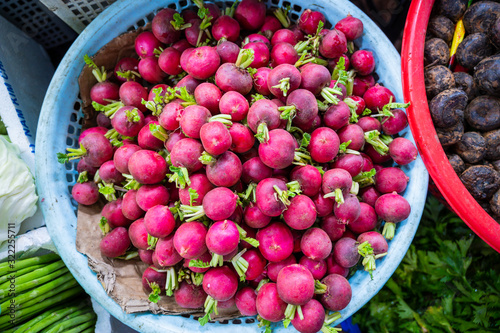 baskets of fresh beetroot in the market