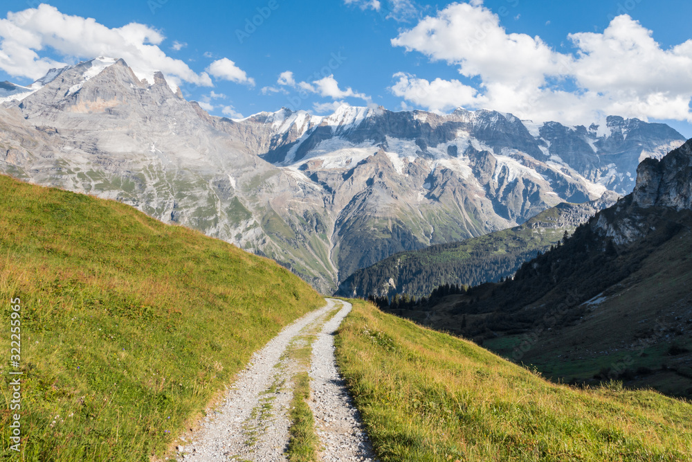 hiking track above Lauterbrunnen valley in Bernese Alps, Switzerland