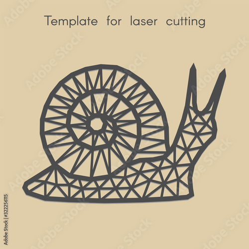 Template animal for laser cutting. Abstract geometriс snail for cut. Stencil for decorative panel of wood, metal, paper. Vector illustration.