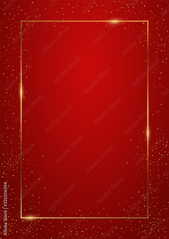 Blank red banner with gold glowing frame, sparkles
