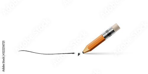 Pencil with a broken tip isolated on white background. Vector realistic illustration.