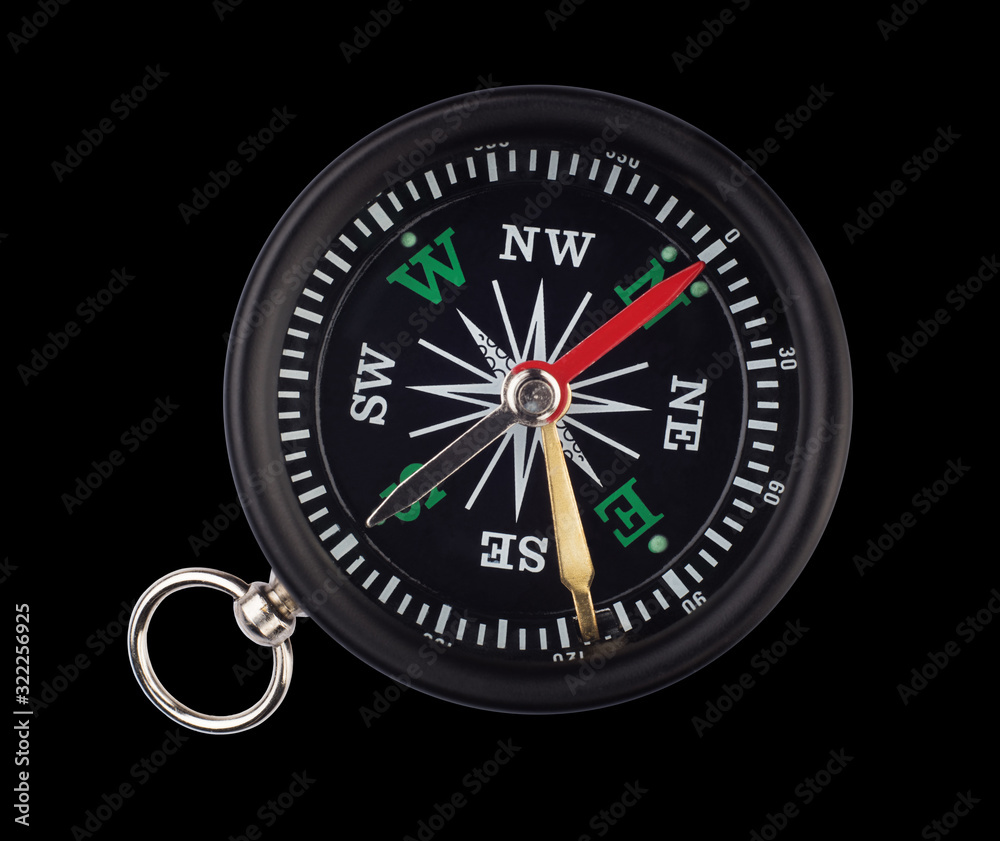 Compass isolated on black background. Adventure, discovery, navigation, communication, logistics, geography, transport and travel theme concept symbol. Compass isolated on black background. Adventure, discovery, navigation, communication, logistics, geography, transport and travel theme concept symbol.