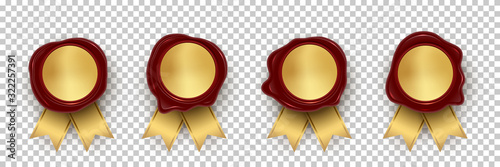 Wax stamp with gold ribbon set on transparent