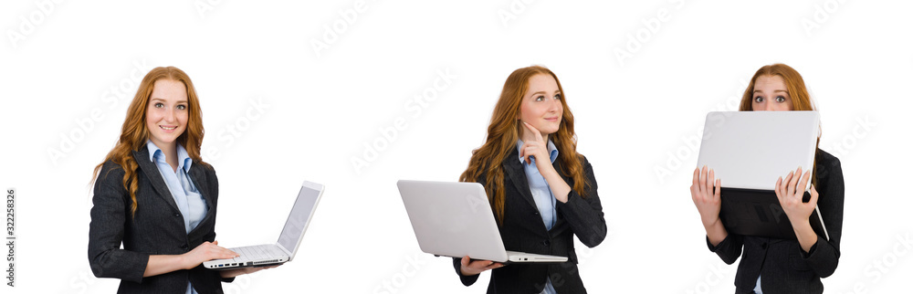 Businesswoman with laptop isolated on white Businesswoman with laptop isolated on white