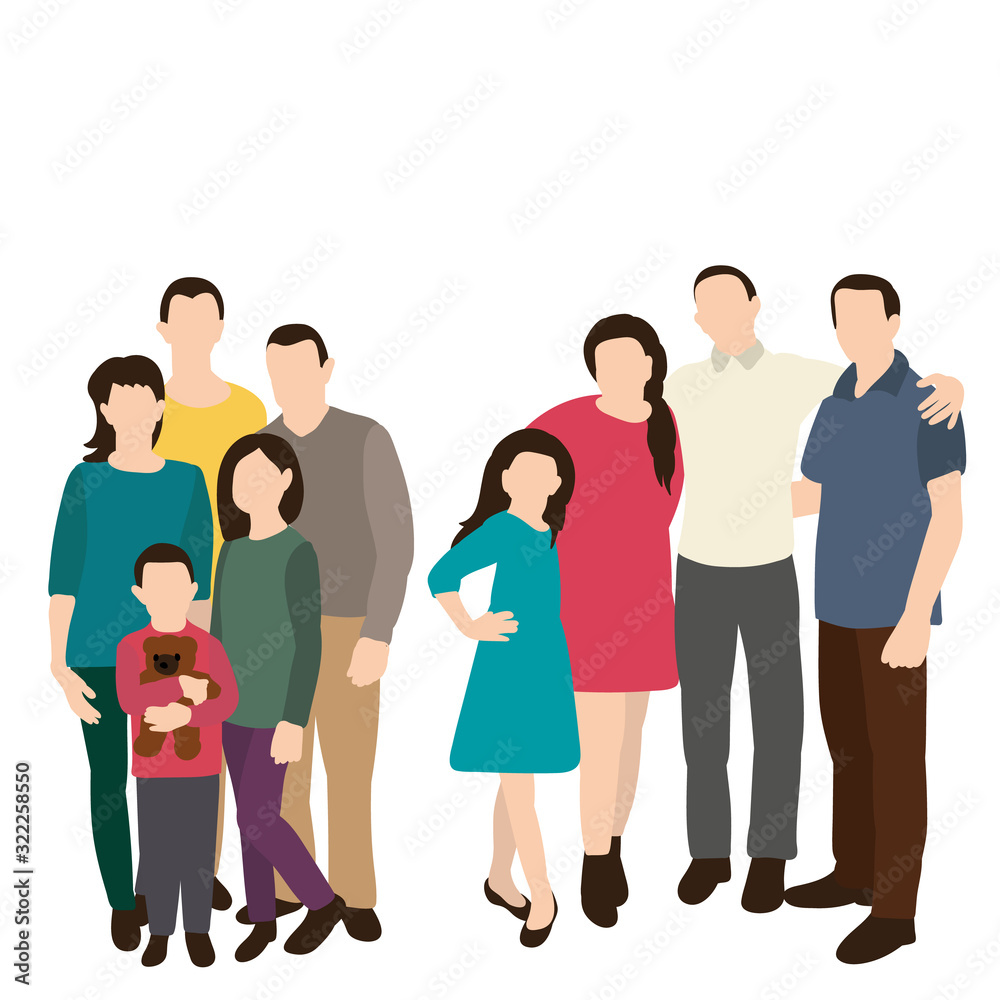 isolated, silhouette family, flat style, no face