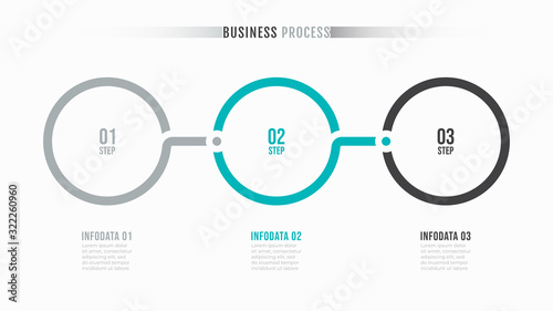 Business process. Timeline Infographics template for presentation. Vector design with circle and 3 number options, steps.