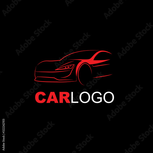 Abstract Modern Car Logo Line Art Red on Black Background