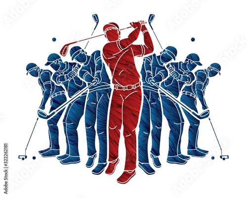 Group of Golf players, Golfer action cartoon sport graphic vector.