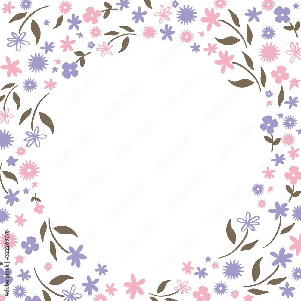 Fototapeta premium ピンクと紫の花のフレーム 円
