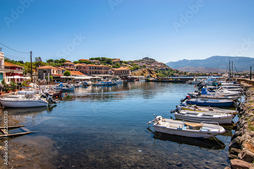 Quadro su tela Marina with small motorized boats at the Molyvos harbor of Mithymna (Lesbos)