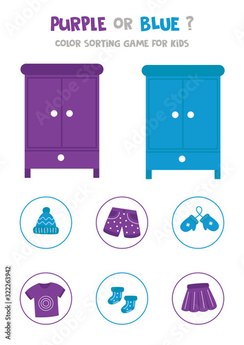 Color sorting game for preschool kids. Purple or pink.