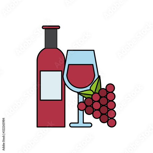 wine cup and bottle with grapes fruits