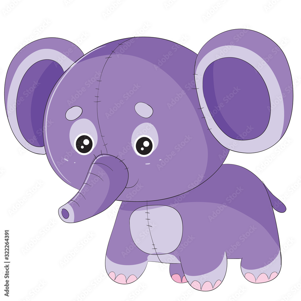elephant toy stands and waits for someone to play with him, isolated object on a white background,