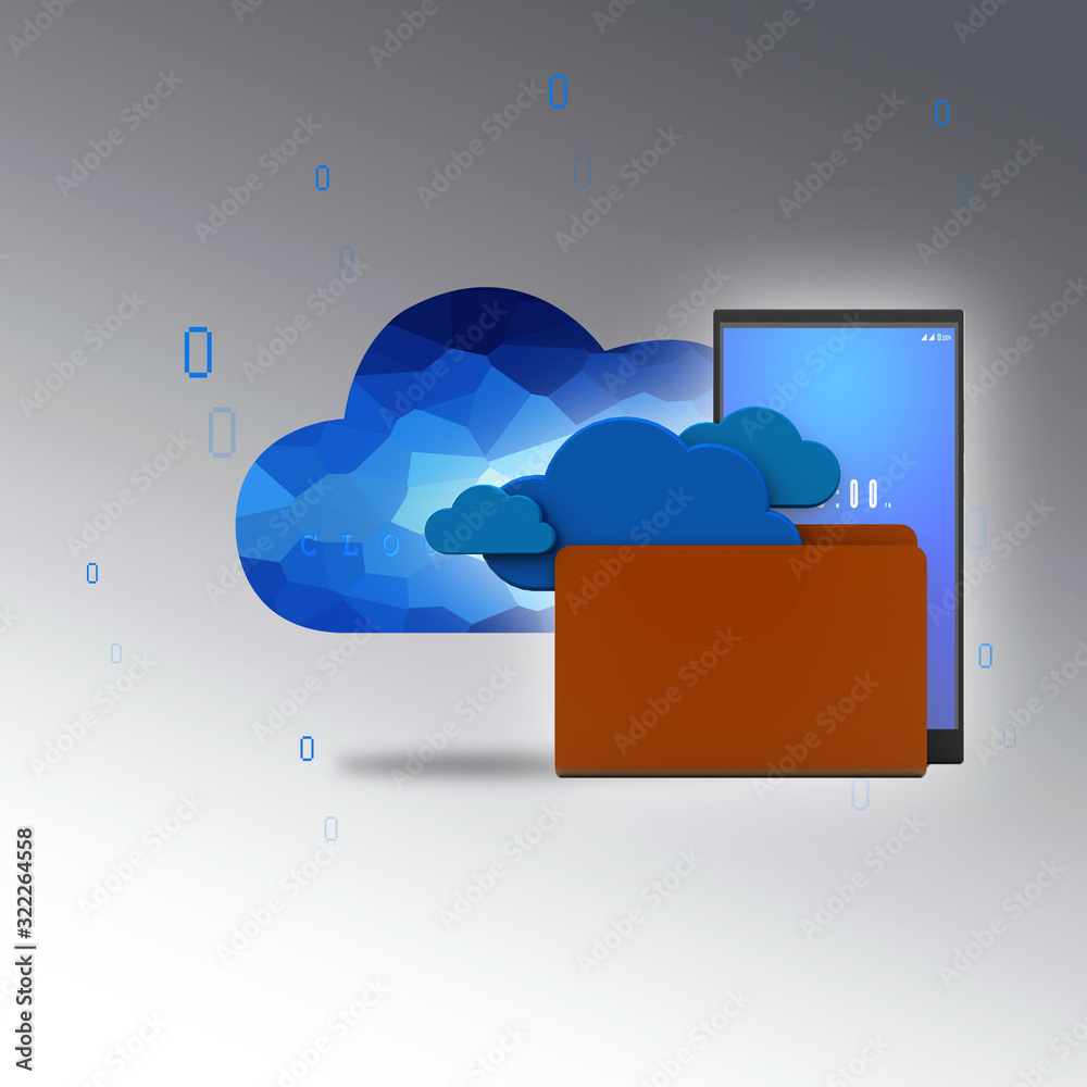 3d rendering Cloud folder with mobile phone 3d rendering Cloud folder with mobile phone