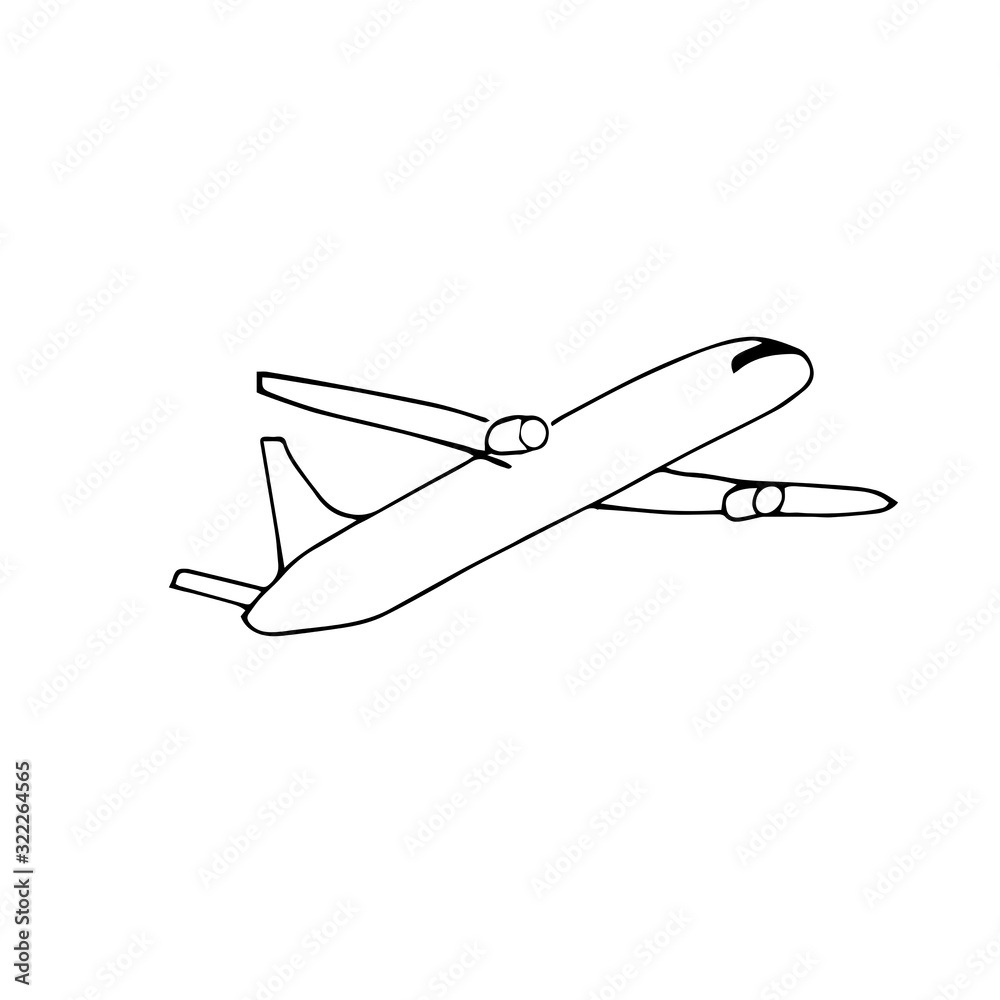 Fototapeta premium Airplane outline hand drawn illustration.