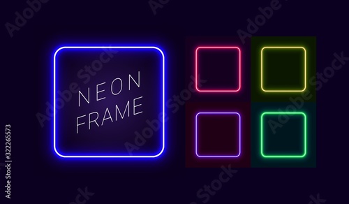 Set of neon frames with rounded corners