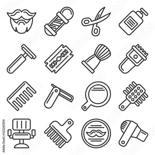 Barber Shop Icons Set on White Background. Line Style Vector