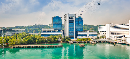 Photography Panoramic harbor and cable car view of Singapore, Asia.