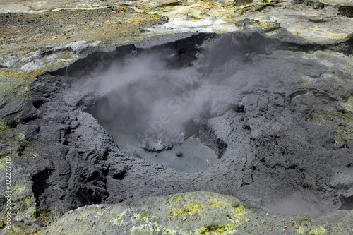 Whakaari / White Island New Zealand active volcano. Moonscape. Andesite stratovolcano Sulphur mining