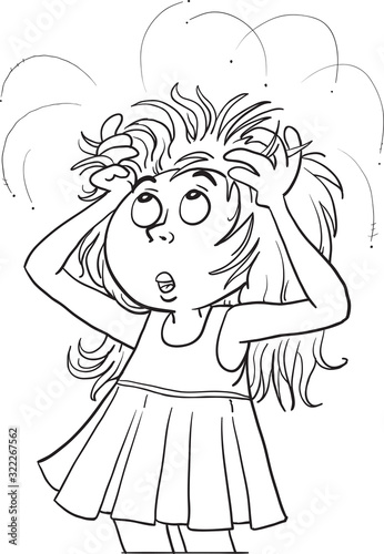 A girl with lice on her head.