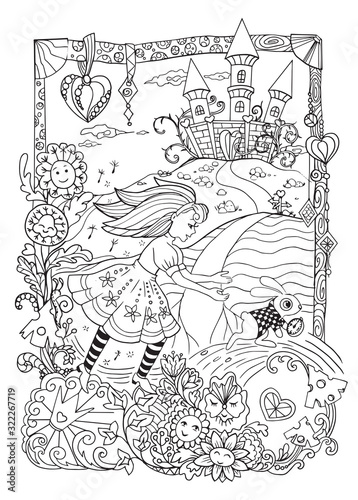 Alice in wanderland. Coloring Book for adults