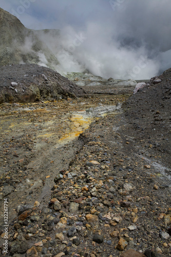 Whakaari / White Island New Zealand active volcano. Moonscape. Andesite stratovolcano Sulphur mining