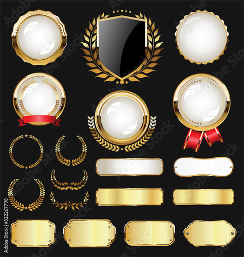 Golden badge labels and laurel retro vintage collection