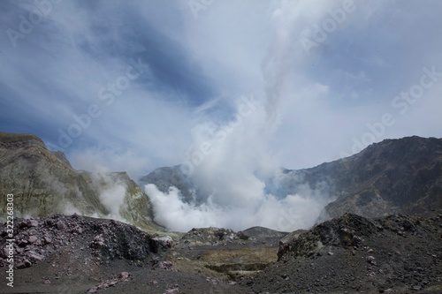 Whakaari / White Island New Zealand active volcano. Moonscape. Andesite stratovolcano Sulphur mining