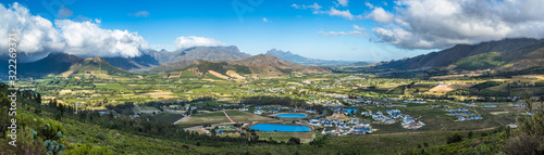 Panoramic view of Franschhoek Valley, wine growing region in South Africa photo