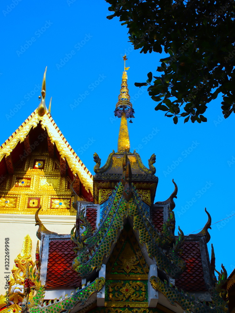 Fototapeta premium Beautifully decorated facade of Wat Phrathat Doi Southep in Chiangmai Thailand 