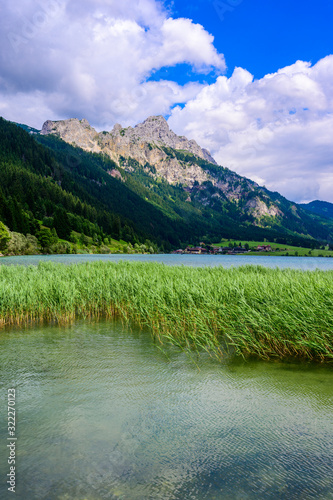 Haldensee - beautiful lake in Tannheim valley with mountain scenery - Alps, Tirol, Austria, Europe photo