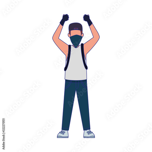 Cartoon vandal man standing using gloves and kerchief, colorful design
