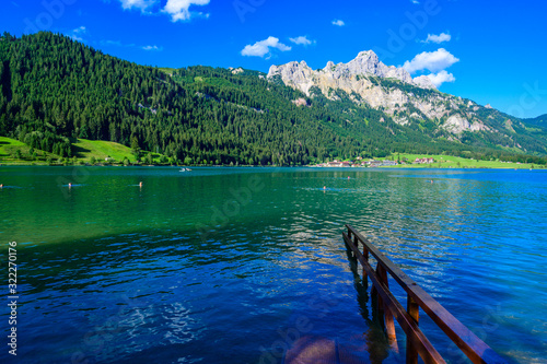 Haldensee - beautiful lake in Tannheim valley with mountain scenery - Alps, Tirol, Austria, Europe