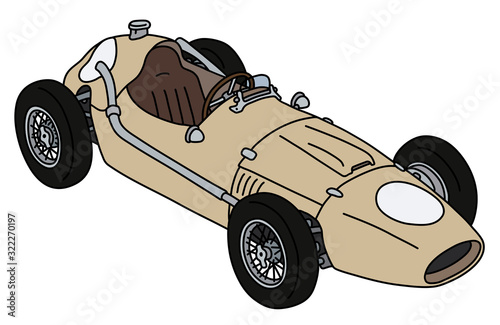 The hand drawing of a vintage cream racecar