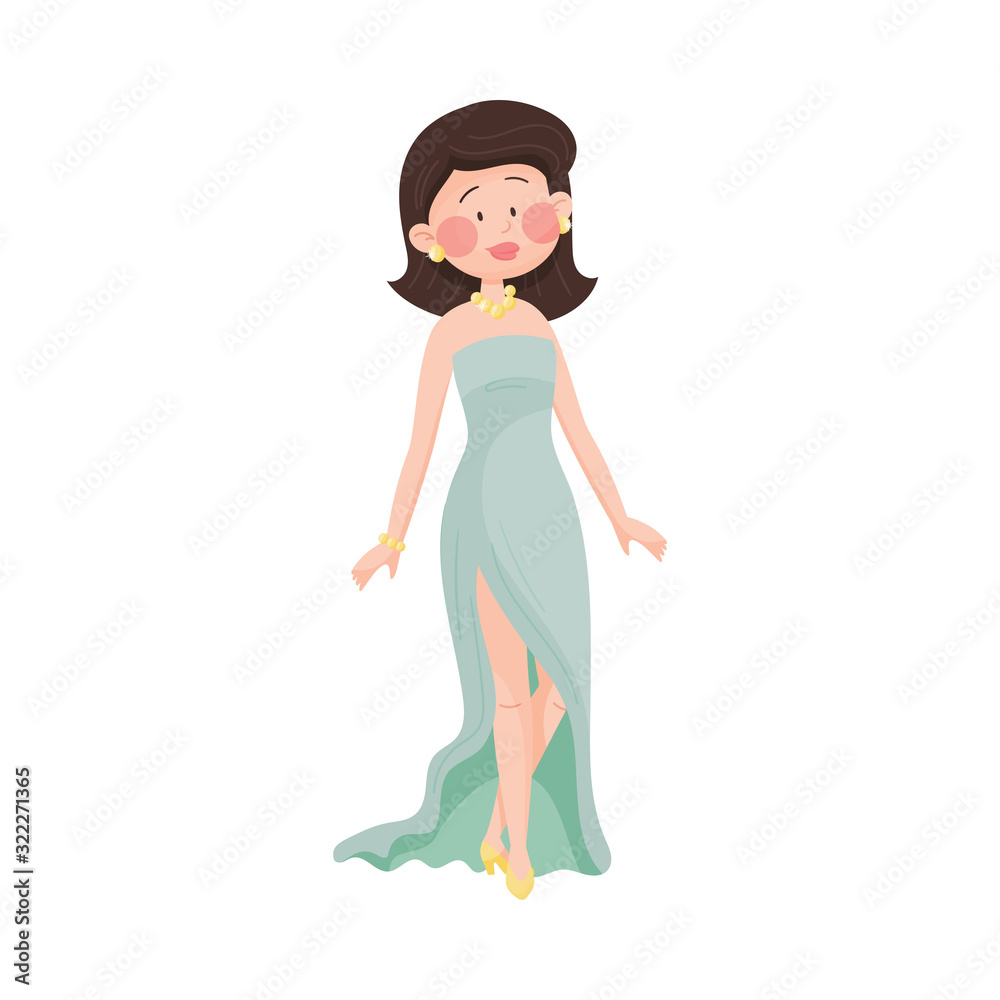 Young Woman Wearing Evening Dress Posing at Red Carpet Event Vector Illustration Young Woman Wearing Evening Dress Posing at Red Carpet Event Vector Illustration