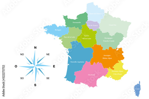 13 new regions of France reformed - colored editable illustration