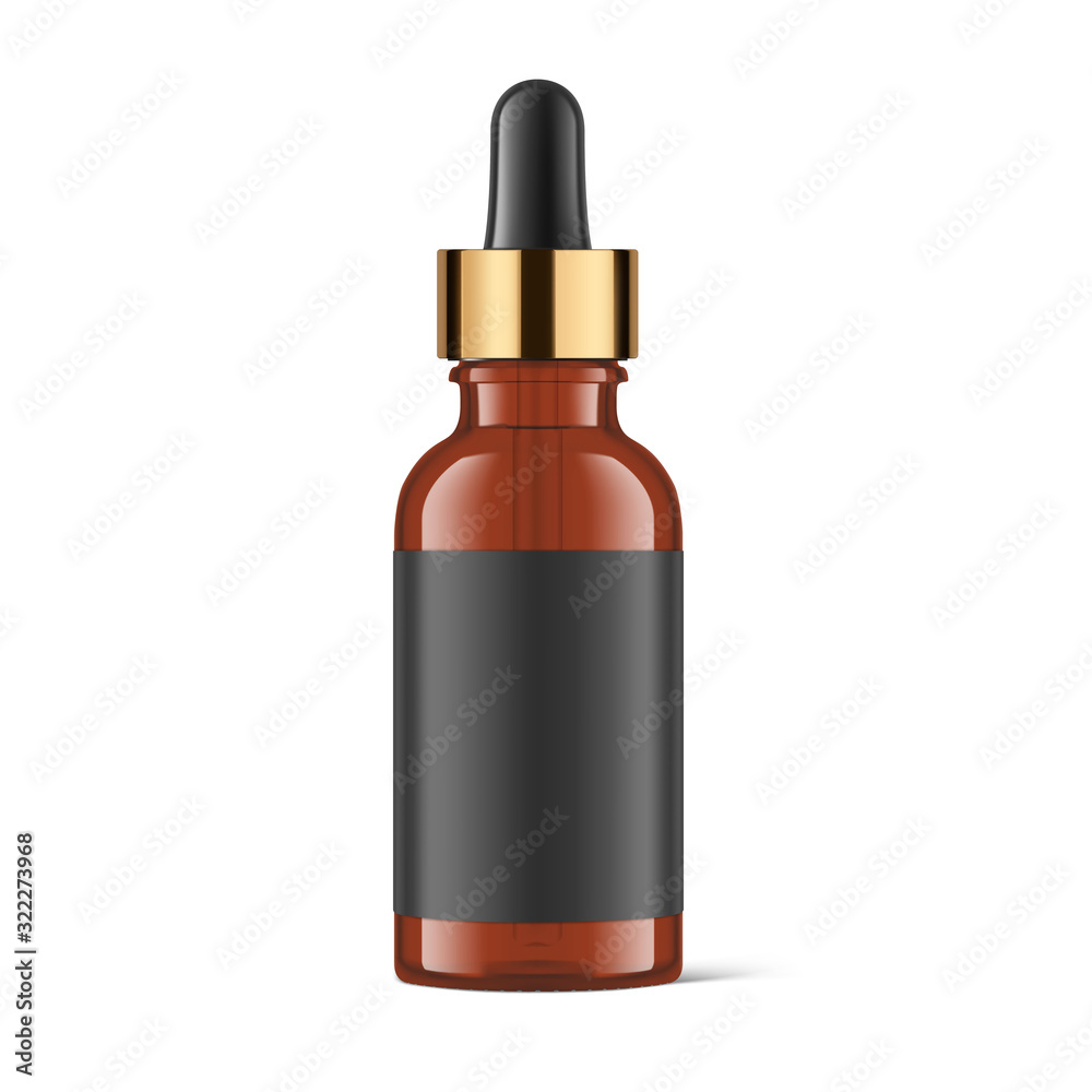 Dropper bottle mockup isolated on white background. Vector illustration. Front view. Сan be used for cosmetic, medical and other needs. EPS10	