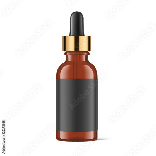Dropper bottle mockup isolated on white background. Vector illustration. Front view. Сan be used for cosmetic, medical and other needs. EPS10	